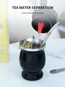 cuopru 雅礱杯sus304不銹鋼雙層8oz阿根廷南瓜杯套裝,附銀管、清潔刷和茶分離器 - 黑色 - 查看 5