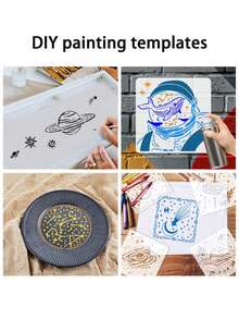 16 Sheets Hollow Out Stencil Template Set For Spray Painting And Drawing, Universe Space Theme - White - View 4