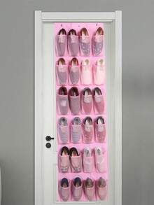 1 PC 24 Lưới Không Dệt Nhiều Lớp Ký Túc Xá Cửa Túi Treo Giày, Treo Nhiều Lớp Bảo Quản - Hồng - Xem 1