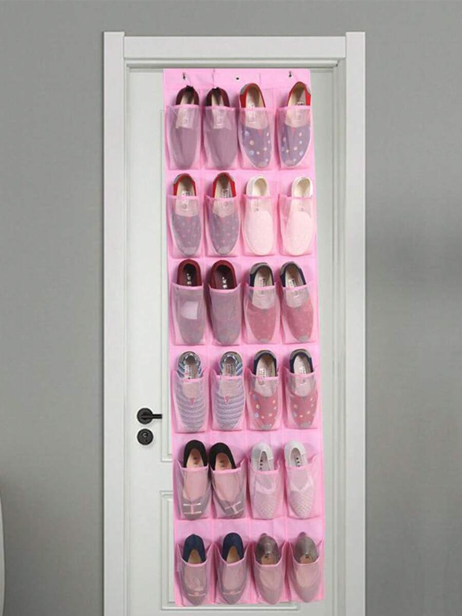 1 PC 24 Lưới Không Dệt Nhiều Lớp Ký Túc Xá Cửa Túi Treo Giày, Treo Nhiều Lớp Bảo Quản - Hồng - Xem 1