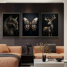 3 cái Không có khung Đen Vàng Chim ưng Sư tử tranh sơn dầu Bức tranh Kim loại Áp phích Treo tranh Bắc Âu Con hươu Mèo Thẩm mỹ Hình ảnh Phòng khách Đồ trang trí Không có khung - màu đen - Xem 4