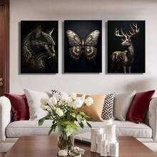 3 cái Không có khung Đen Vàng Chim ưng Sư tử tranh sơn dầu Bức tranh Kim loại Áp phích Treo tranh Bắc Âu Con hươu Mèo Thẩm mỹ Hình ảnh Phòng khách Đồ trang trí Không có khung - màu đen - Xem 7
