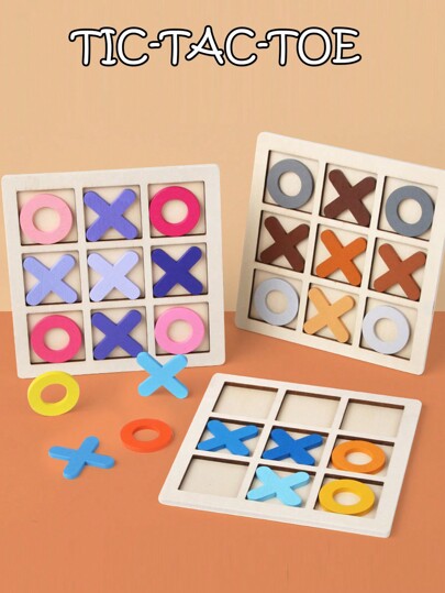 1PC OX Tic-Tac-Toe Children's Educational Wooden Nine-Square Grid Three-Connect Chess Game Parent-Child Desktop Interactive Toy
