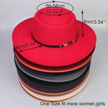 1pc Solid Color Wide Brim Floppy Felt Hat, French Fashion Round Top Knitted Felt Hat, Derby Hat, Vintage British Style Hat, Beret Knitted Hat Suitable For Travel, Vacation, Beach, And Daily Wear Street Cowboy Hat Cowgirl Hat