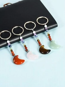 1 Miếng Tinh thể tự nhiên Mặt trăng Chạm khắc Với Bảy Chữa bệnh Móc chìa khóa , Thích hợp Đối với Hằng ngày Mang - móc khóa - Xem 7