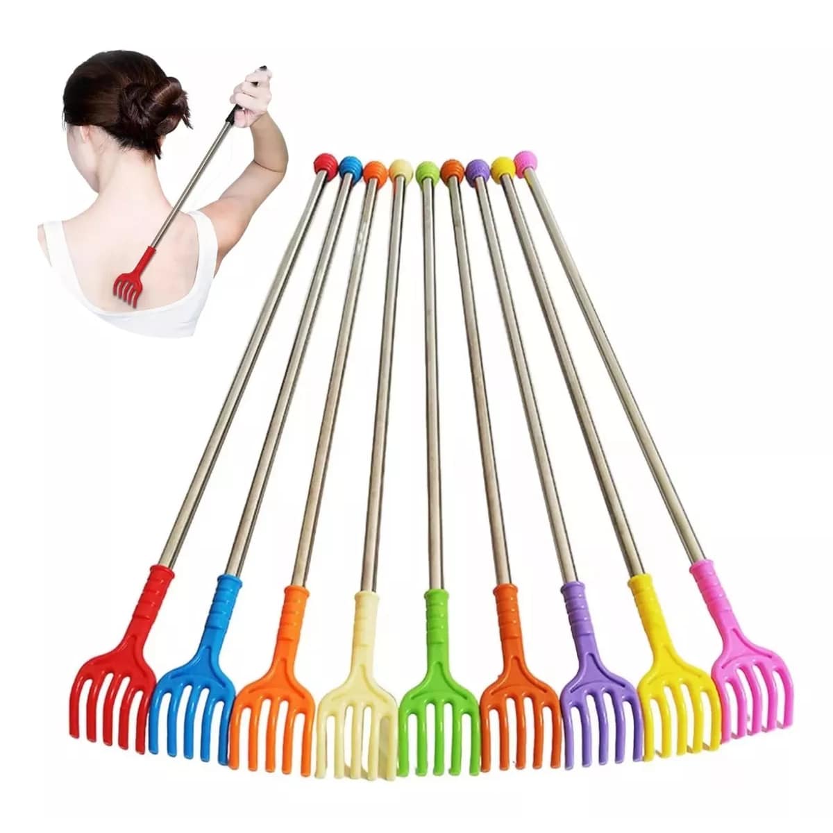 6 Manita Rascadora Espalda Masaje Larga 42cm Manito De Plastico Mango Acero Paquete 6 Piezas - Multicolor - Ver 1