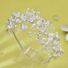 婚禮新娘女士boho髮藤假珍珠頭飾,公主頭冠珠寶,適用於特殊場合婚紗頭箍 - 白色 - 查看 3