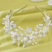 婚禮新娘女士boho髮藤假珍珠頭飾,公主頭冠珠寶,適用於特殊場合婚紗頭箍 - 白色 - 查看 2