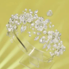 婚禮新娘女士boho髮藤假珍珠頭飾,公主頭冠珠寶,適用於特殊場合婚紗頭箍 - 白色 - 查看 7