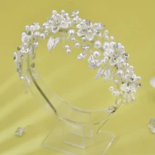 婚禮新娘女士boho髮藤假珍珠頭飾,公主頭冠珠寶,適用於特殊場合婚紗頭箍 - 白色 - 查看 4