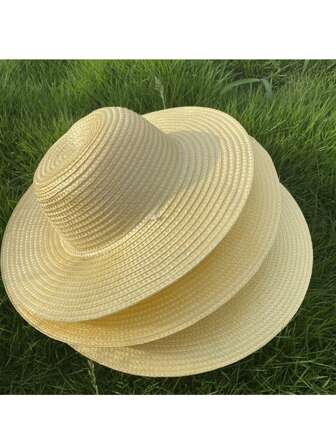 1pc Durable, Easy-Cleaning, Sun-Protective, Lightweight Straw Hat For Men And Women Boho
