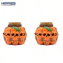 Hippies Glass 1个，11厘米/4.3英寸，烟草储存罐，带可爱南瓜头骨的聚合物粘土烟草储存罐，烟草保湿罐，硼硅酸盐玻璃烟叶罐，玻璃罐，吸烟配件，带盖玻璃烟灰缸 - 彩色 - 查看 5