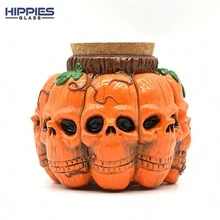 Hippies Glass 1个，11厘米/4.3英寸，烟草储存罐，带可爱南瓜头骨的聚合物粘土烟草储存罐，烟草保湿罐，硼硅酸盐玻璃烟叶罐，玻璃罐，吸烟配件，带盖玻璃烟灰缸 - 彩色 - 查看 3