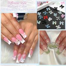 200PCS Bow Nail Charms 3D Resin Flatback Bowknot Charms For Acrylic Nails Design Cute Kawaii Ornament Nail Decoration Accessories For Women's Manicure DIY Nail Supplies Nail Gems