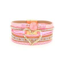 Pulsera envolvente estilo bohemio con dije en forma de corazón y cierre magnético, apta para uso diario - sin material de mosaico - regalo perfecto para Pascua, San Valentín, mamá, madre, Día de la Madre