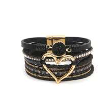 Pulsera envolvente estilo bohemio con dije en forma de corazón y cierre magnético, apta para uso diario - sin material de mosaico - regalo perfecto para Pascua, San Valentín, mamá, madre, Día de la Madre