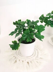1 Pieza Decoración De Estanterías En Ventanas De Centro Comerciales, Balcón Y Jardín Del Hogar, Con Maceta Pequeña De Trébol Simulado De 12 Cm (h) - Verde - Ver 2