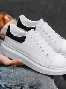 Unisex Dress Casual Tennis Shoes With Thick Sole, Very Comfortable, Lightweight Casual Shoes - 黑與白 - 查看 3