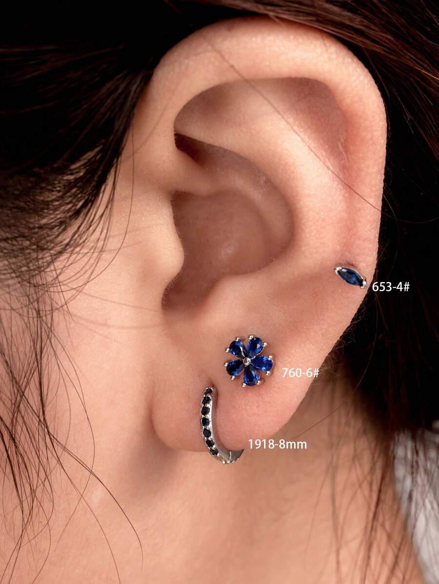 Toppiercing 1 Miếng Đúng mốt Vi mô Dát Dạng hình tròn Hoa tai Với Hoa Hình dạng & Hình thuẫn Hình dạng Thép không gỉ Quán bar , Đồng Dát Đối với Xuyên - Bạc - Xem 1