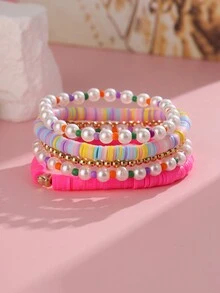 1套波西米亞風格珠子粉色手鍊套裝 - 彩色 - 查看 12