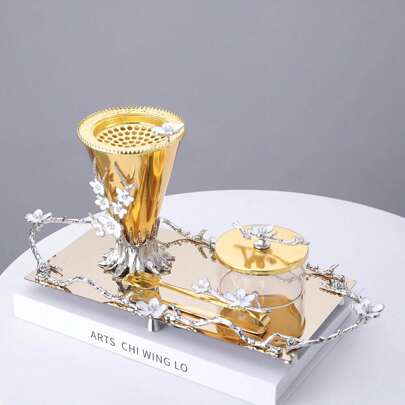 1 件手工合金材料滴胶花香薰炉/碳夹/香料罐/托盘/珠宝盒/香炉套装，家居装饰摆件，香炉套装，适用于送礼，家居香氛，万圣节，幽灵，秋季，冬季，假日，节日