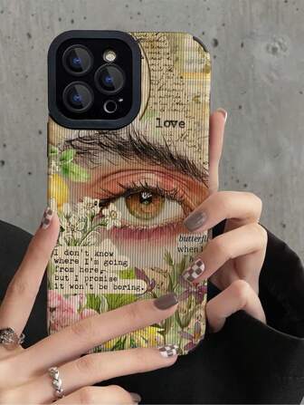 1 件酷炫個性化眼睛和標語圖案人造皮革紋理 3d 柔軟 Tpu 防震手機殼兼容 Iphone 和三星