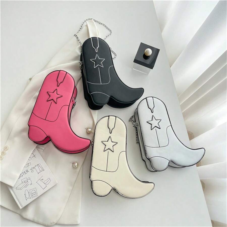Divertido Y Creativo Bolso De Hombro Con Forma De Bota, Original Y Exclusivo Para Halloween, Que Incluye Cadena De Billetera Para Mujeres