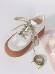 1 Pair 120cm Fashionable Gold Flat Shoelaces, Glittery Shoe Laces Accessories Suitable For Sneakers, Ice Skates