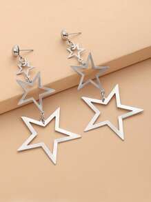 1 Pair Hollow Five-Pointed Star Geometric Metal Long Dangle Earrings, Suitable For Women, Holiday And Daily Wear, Versatile - Star - View 7