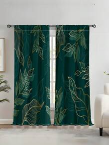 2 件套水彩花卉印花半透明窗帘，独特的复古艺术装饰，保护客厅、卧室、厨房的隐私 - 墨綠色 - 查看 5