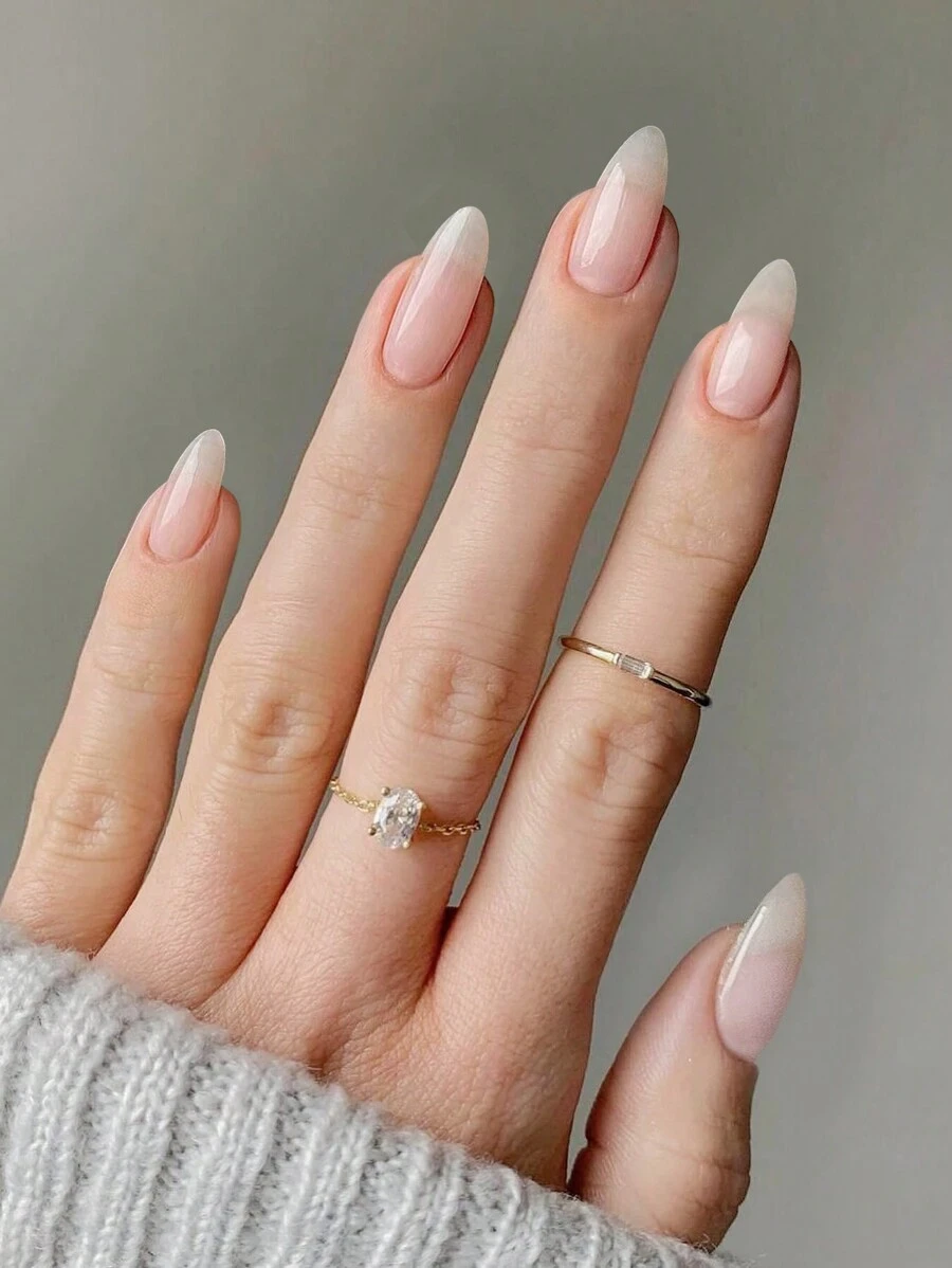 24 Chiếc Hình Giọt Nước Móng Tay Giả, Màu Trắng Sữa/Trong + Mũi Nhọn Hình Quả Hạnh + Keo Thạch + Dũa Móng Tay Ấn Vào Móng Tay Đồ Dùng Làm Móng - Trong sáng - Xem 1