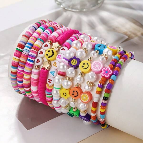 12 bucăți/set brățări din lut polimeric boho chic cu margele, moda de vară, cadou ideal pentru fete