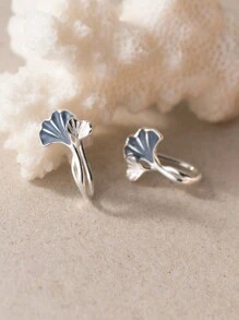 HuooNew 1pair Fashionable 925 Sterling Silver Ginkgo Leaf Stud Earrings, Gift For Women Holiday - Silver - View 5