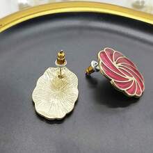 1對新款鋅合金手繪彩珐琅水滴耳環,適合女孩全年佩戴 - 紅色 - 查看 7