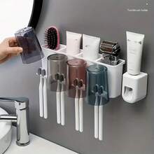 1pc Wall Toothbrush Holder, Wall-Mounted Storage Box, Punch-Free Toothbrush Organizer Shelf, Bathroom Accessories, Home Decor, Furniture For Home - Multicolor - View 3