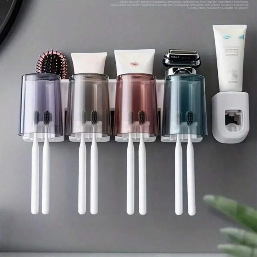 1pc Wall Toothbrush Holder, Wall-Mounted Storage Box, Punch-Free Toothbrush Organizer Shelf, Bathroom Accessories, Home Decor, Furniture For Home - Multicolor - View 1