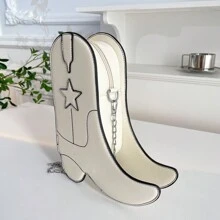 Divertido Y Creativo Bolso De Hombro Con Forma De Bota, Original Y Exclusivo Para Halloween, Que Incluye Cadena De Billetera Para Mujeres - Blanco - Ver 3