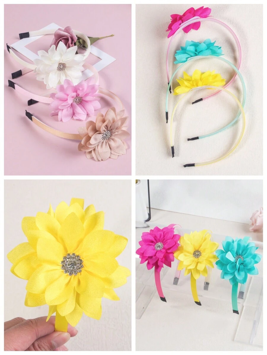 3 cái/bộ Sáng Mùa Xuân Màu sắc Chiffon Hoa Kẹp tóc Với Kim cương giả Dành cho Cô gái - Nhiều màu - Xem 1