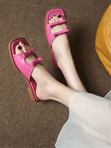 Women's French Style Bowknot Decoration Hollow Out Low-Heeled And Thick-Heeled (2.3cm) Slippers, Versatile And Fashionable For Summer