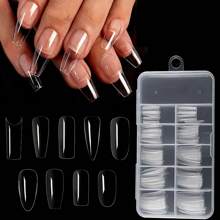 Short Square Almond Coffin Nail Tips - 100Pcs/Box Clear Soft Nail Tips Full Cover Gel Nails False Nails Pre-Shaped Acrylic Press On Nails For Extensions Easy For Home DIY Nail Salon