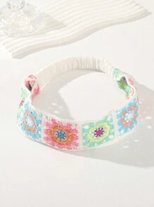 1条波西米亚风针织花朵方形多色半弹力发带，适合女孩发饰，波西米亚风，学校发带，头巾，吸汗发带，秋冬季度假装扮女士优雅围巾，女士头巾，柔软头巾，夏季、假日、旅行、节日、派对 - 彩色 - 查看 11