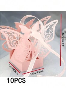 Caja de dulces europea hueca de 10 piezas, caja rosa de chocolate con mariposas, caja de papel de embalaje de compromiso - Rosa - Ver 2