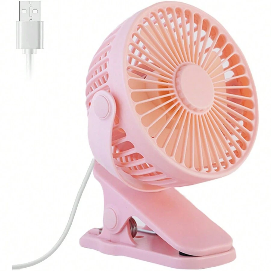 Ventilador portátil con clip, ventilador de escritorio de 6 pulgadas, pequeño y silencioso, ventilador de cochecito con abrazadera resistente de 3 velocidades - Rosa - Ver 1