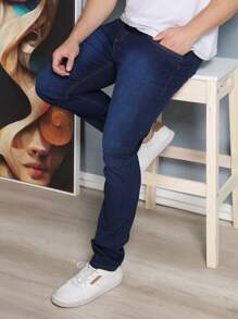 Men Jeans - 深色水洗藍 - 查看 2