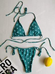 Nuevo conjunto de bikini de lunares con tirantes ajustables para dama, traje de baño sexy para playa, conjunto de bikini de tiras de dos piezas, conjunto de bikini, traje de baño, atuendo de playa, vacaciones de verano, playa de verano