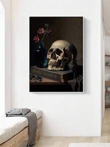 1入復古骷髏紋帆布藝術印刷,防水、無框,適用於客廳、臥室、家居裝飾 - 彩色 - 查看 4