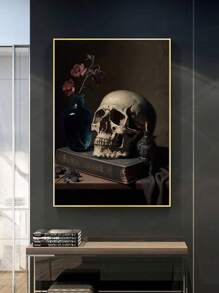 1入復古骷髏紋帆布藝術印刷,防水、無框,適用於客廳、臥室、家居裝飾 - 彩色 - 查看 1