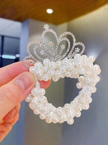 Fashion Pearl Crown Princess Hair Bands Elastic Rubber Bands Children Ball Hair Bun Ties, Ponytail Holders For Girl Hair Styling Accessories - Style a - View 2