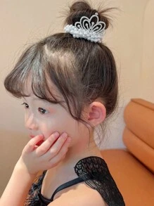 Fashion Pearl Crown Princess Hair Bands Elastic Rubber Bands Children Ball Hair Bun Ties, Ponytail Holders For Girl Hair Styling Accessories - Style a - View 3