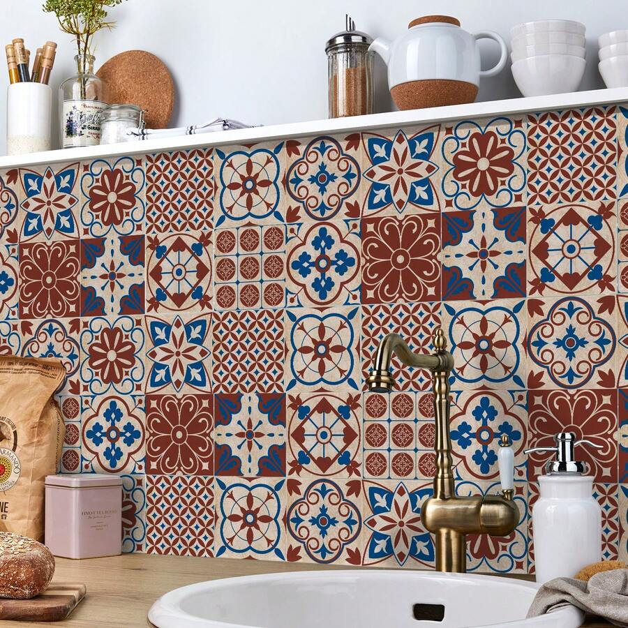 Phong cách châu Âu Dán tường , Tự dính Đối với Nhà  Đồ trang trí Phòng bếp Phòng tắm Phòng ngủ Phòng khách Phòng ăn , Không thấm nước , Dầu Và Bằng chứng độ ẩm , Trang trí Ngói Hình dán , Tường Cải tạo Sàn nhà Hình dán Đối với Nhà  Trang trí - Màu Đỏ Sâu - Xem 1